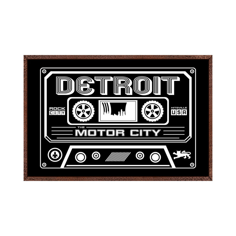 Detroit Cassette, Dark Background by Benton Park Prints - Print on Canvas, Classic Brown Wood Framed, 66.04 cm H x 45.72 cm W