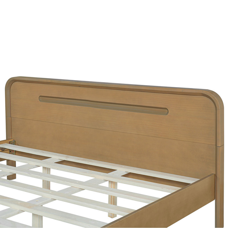Pine Solid Wood Queen Size Bed, Solid And Stable, No Box Spring Needed, Rustic Yellow Color