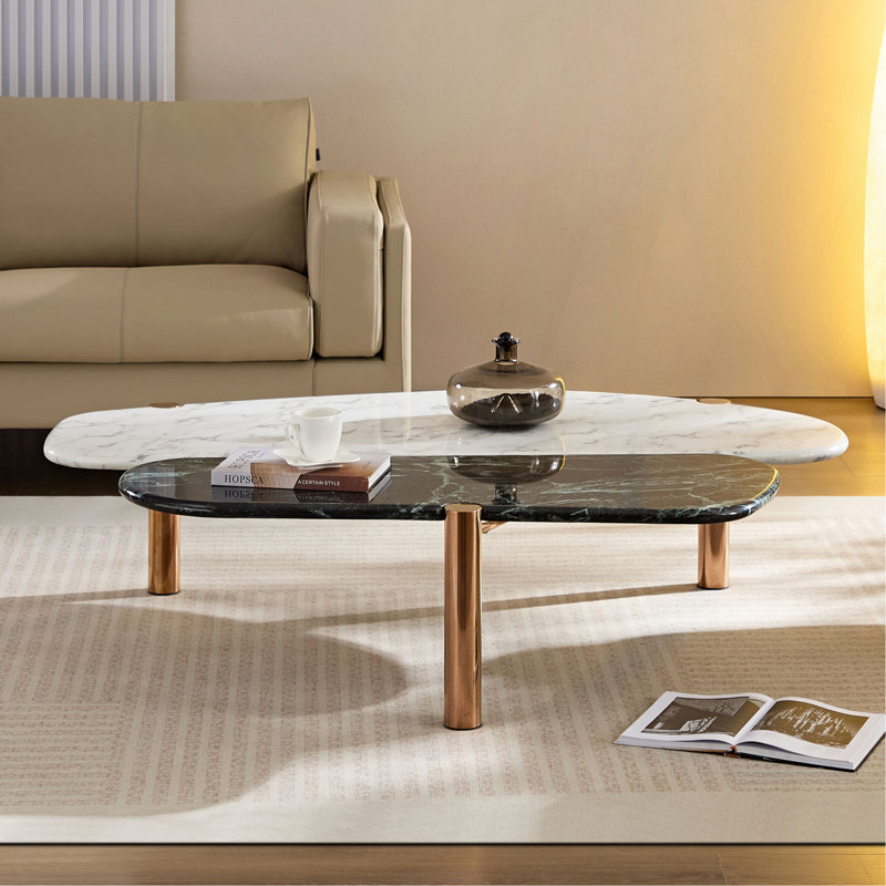 Tables basses d'appoint en faux marbre avec pieds en métal doré pour bureau à domicile