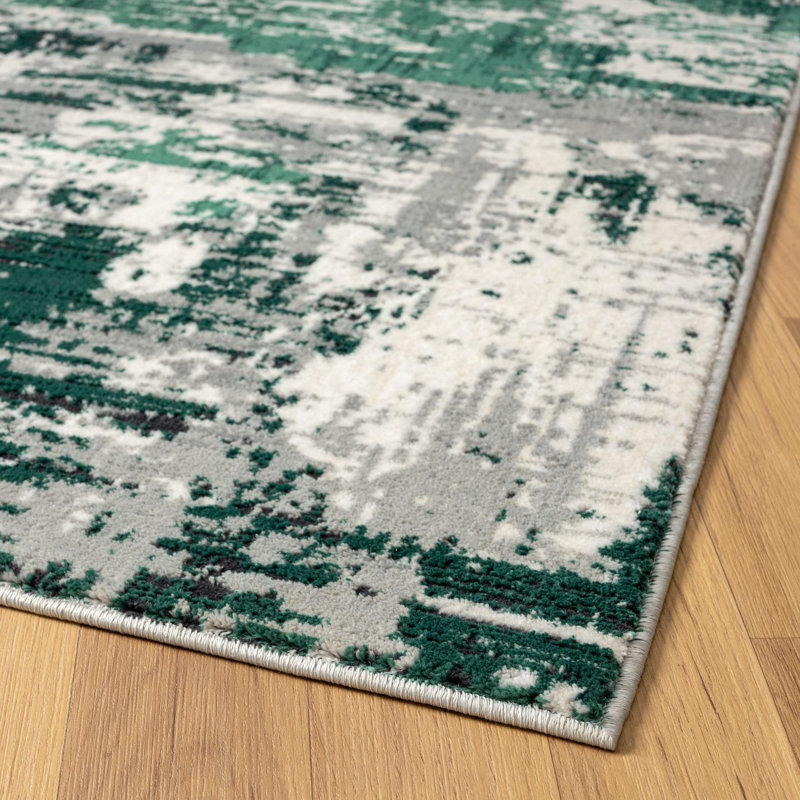 Tapis abstrait vert en polypropylène Sharoya, Rectangle 6 pi 3 po x 9 pi 1 po