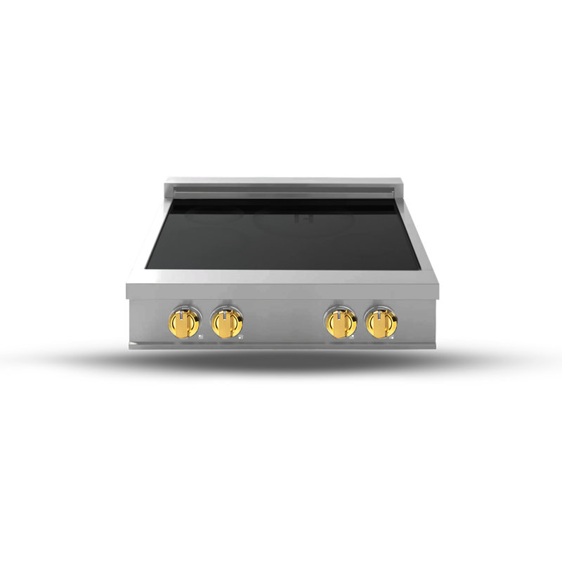 Induction Hardware 20" 22" 24" 30" 36" 40" 48" 60" Gold and Stainless Steel Smart Induction 4 Burner Cooktop with Dual Size Power Burner and with Downdraft Ventilation