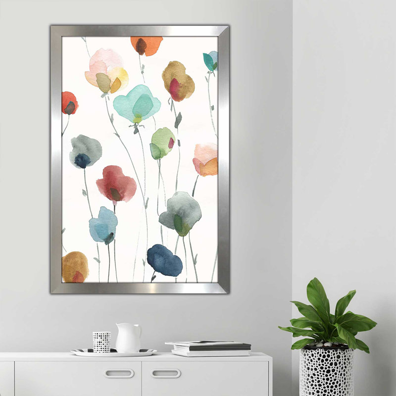 «Lollipop Garden I» par - Peinture, Encadrement argenté, H 49,5 po x l 33,5 po x P 1 po