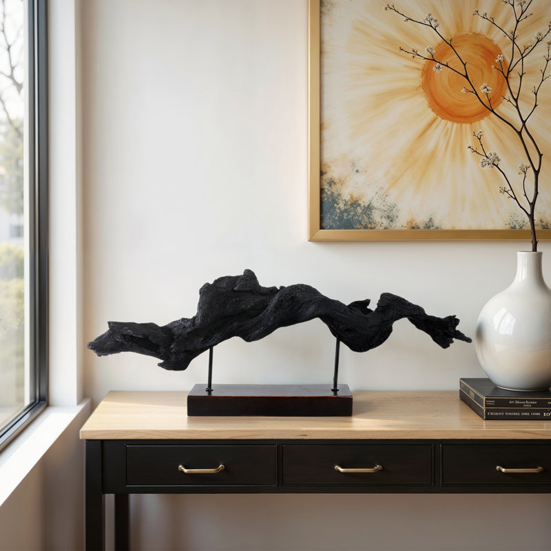 Altus Abstract Sculpture Polyresin Driftwood-Inspired Design For Home Office Bedroom Or Living Room Decor - 13" Black