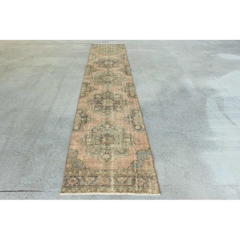 Tapis turc rétro vintage Oushak 3 x 13 idéal pour les escaliers dans un design rouge pour améliorer votre expérience de couloir