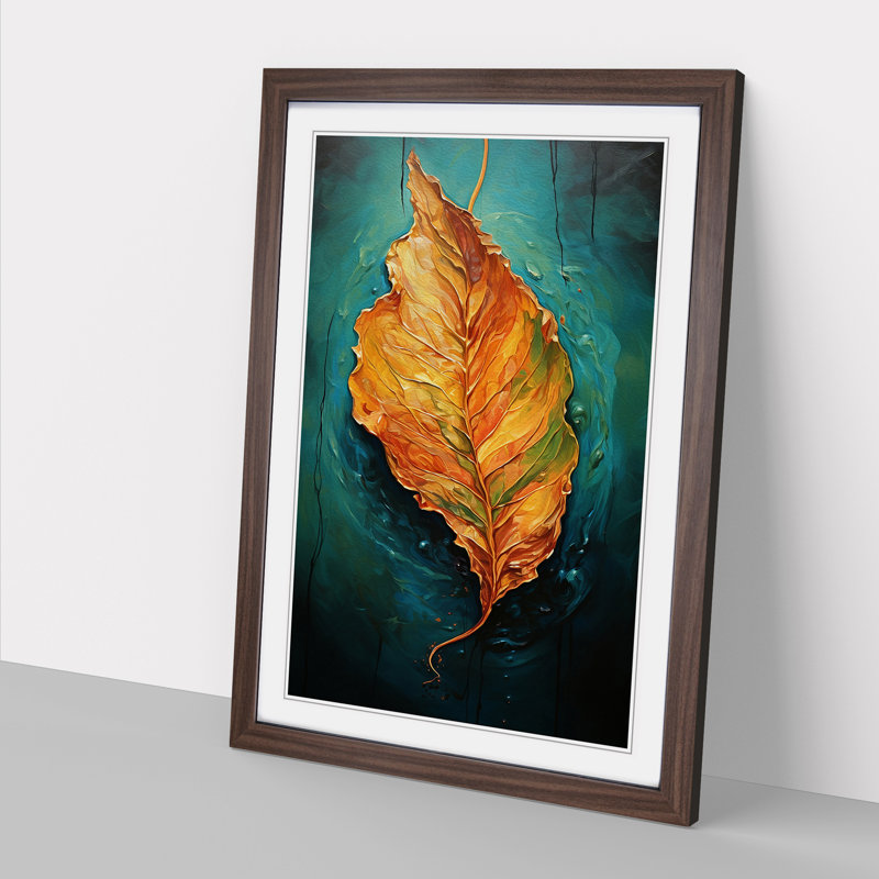Leaf Action Painting Art - Framed Print, Walnut Framed, 64cm H x 46cm W x 2cm D