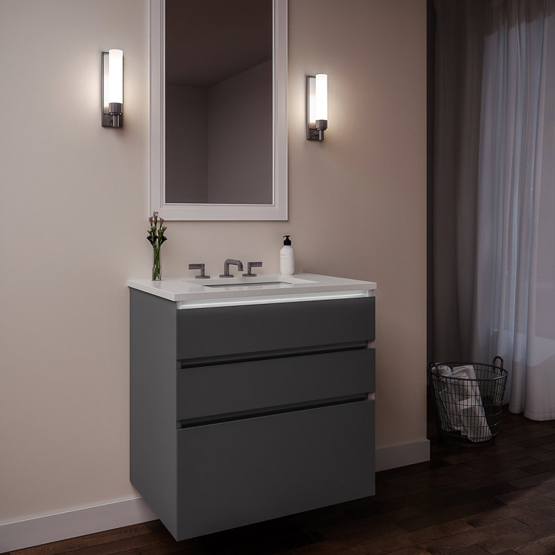 Curated Cartesian 25" Wall-Mounted Bathroom Vanity Set, Matte Gray, Quartz White, 37"