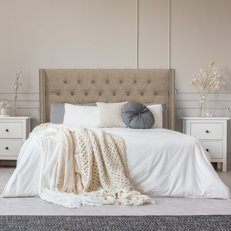 Knighten Upholstered Headboard, Full, Zuma Charcoal Textured Linen
