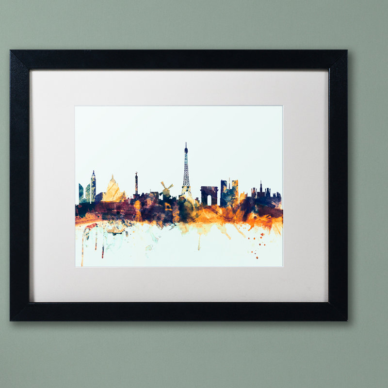 « paris france horizon blue », impression encadrée, H 16 po x l 20 po x P 0,5 po, Cadre noir