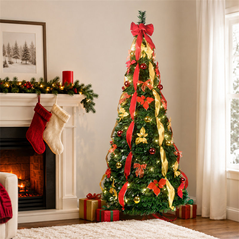 Arbre de Noël artificiel escamotable 7,5 pi avec 150 lumières chaudes