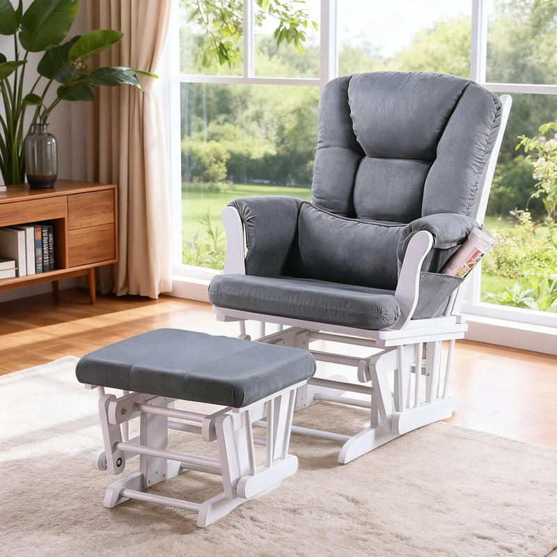 Fauteuil coulissant gris foncé en microfibre avec repose-pieds et poche latérale - mouvement pivotant en douceur pour une détente ultime