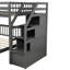 Lit simple mezzanine sur lit double avec compartiment de rangement retourné - Structure d'escalier grise, à porter et à déchirer-1935871839