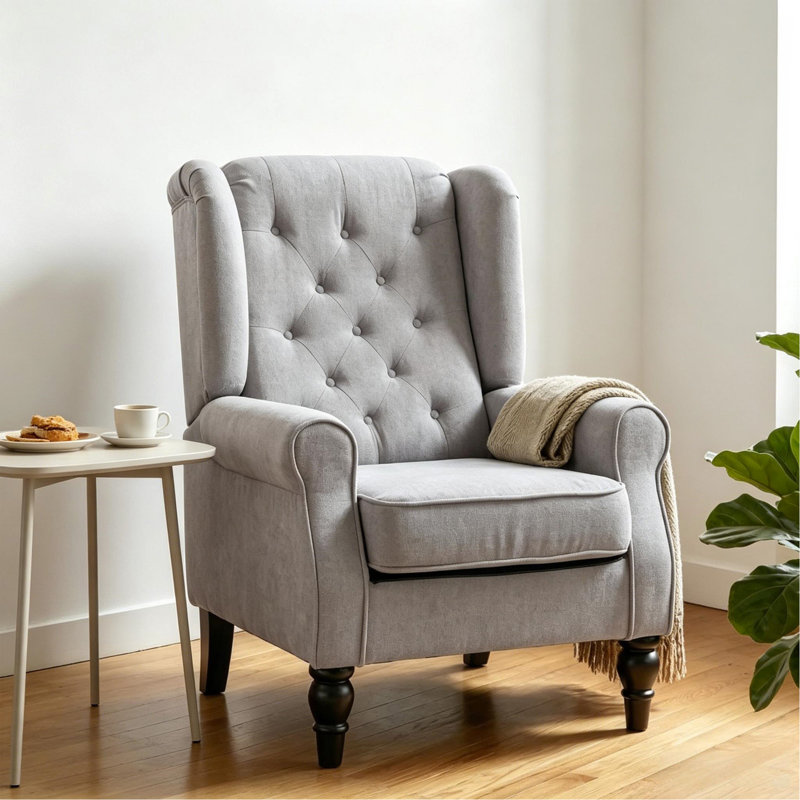 Chaise d'appoint moderne, capitonnée avec accoudoirs ronds et pieds en bois, Gris foncé