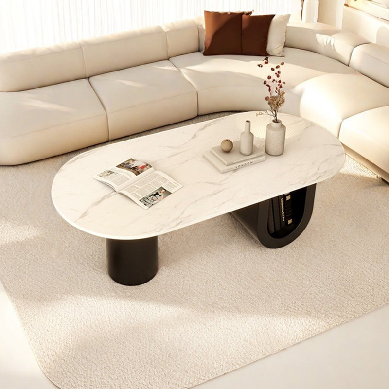 Table basse créative Creative, H 15,7 po x l 55,1 po x P 23,6 po, Blanc, Noir, noir, noir, noir