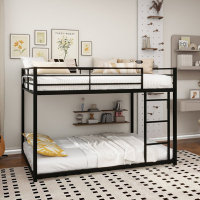 Full Over Full Metal Bunk Bed, Low Bunk Bed With Ladder