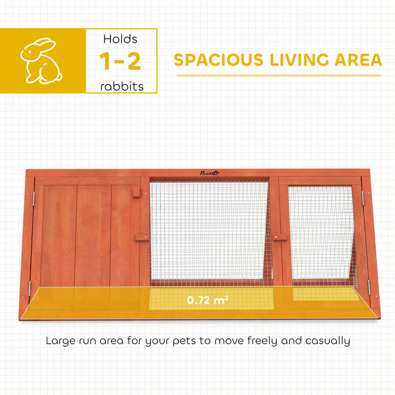 Rabbit Hutch Wooden Outdoor Guinea Pig Hutch with Run and Doors, Orange