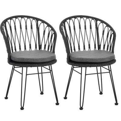 2Pcs Chairs With 2 Cushions, Gray. Industrial Outdoor Furniture And Simple Hairpin Legs, Weather Gray 2Pcs. Dining Stylish Legs In Design