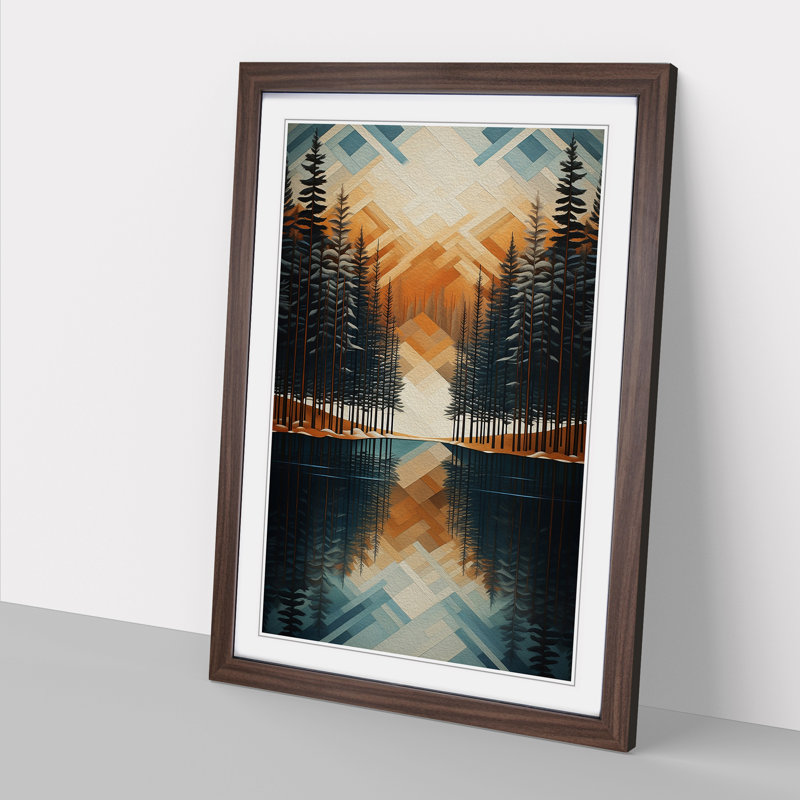 Winter Landscape Geometric No.3 - Single Picture Frame Print on Wood, Walnut, 34cm H x 25cm W x 2cm D