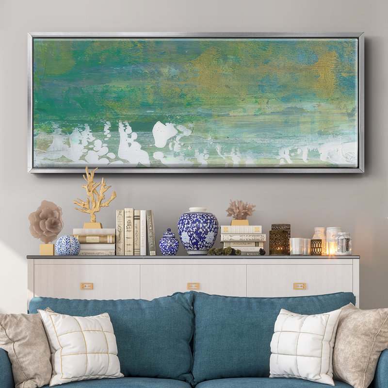 Chartreuse & Aqua II- Framed Canvas, 20" H x 50" W