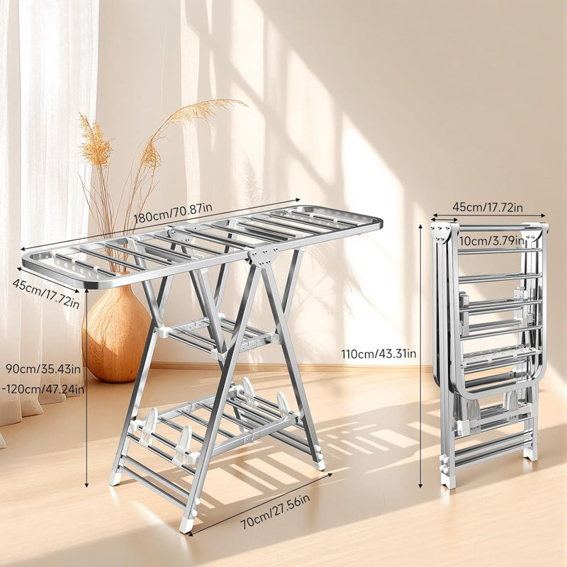 Clothes Drying Rack,Stainless Steel Foldable Laundry Drying Rack with Height Adjustable Wings