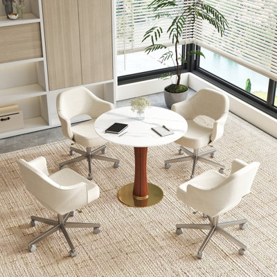 33.46" Morden Round Sintered Stone Conference Table, Office Table For 4