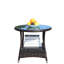 Table basse ronde pour patio avec verre trempé transparent - métal et métal, 21 x 21 x 21 po, brun, résistant aux intempéries, avec assemblage inclus, fer et eau