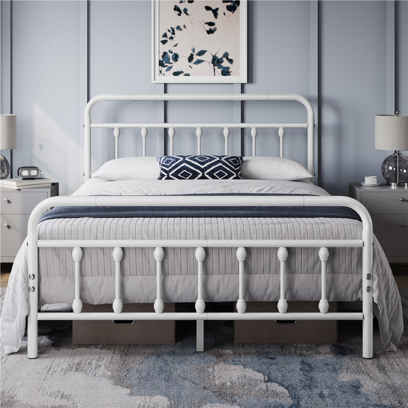 Metal Bed Frame with Vintage Headboard, Double (4'6), White