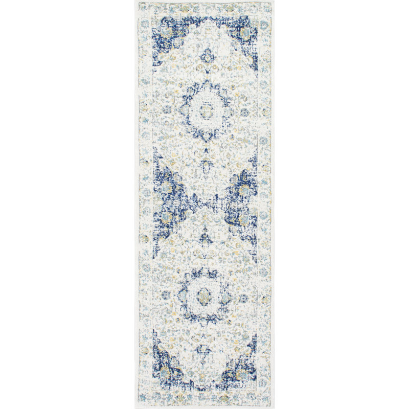 Juliea Distressed Medallion Oriental Power Loom Performance Rug, Runner 2'8" x 8'