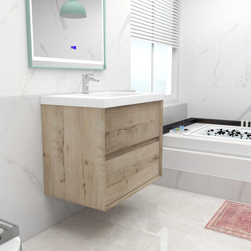 Ensemble de meuble-lavabo mural simple 30 po Korynn, Chêne clair