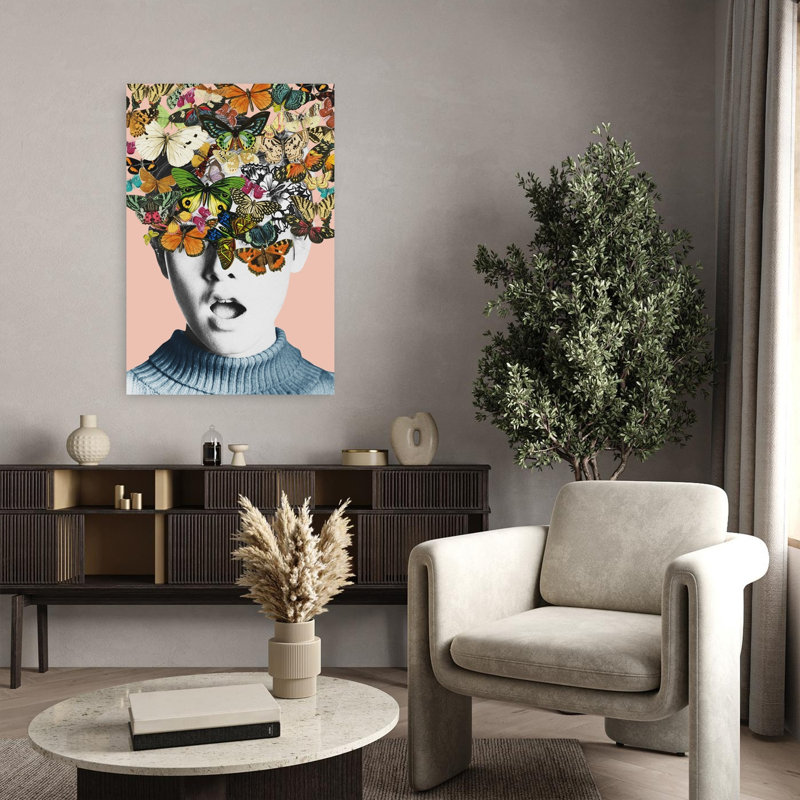 Twiggy surprise Colorful Contemporary Butterfly Nature Wall Art Print, 91.44cm H x 60.96cm W
