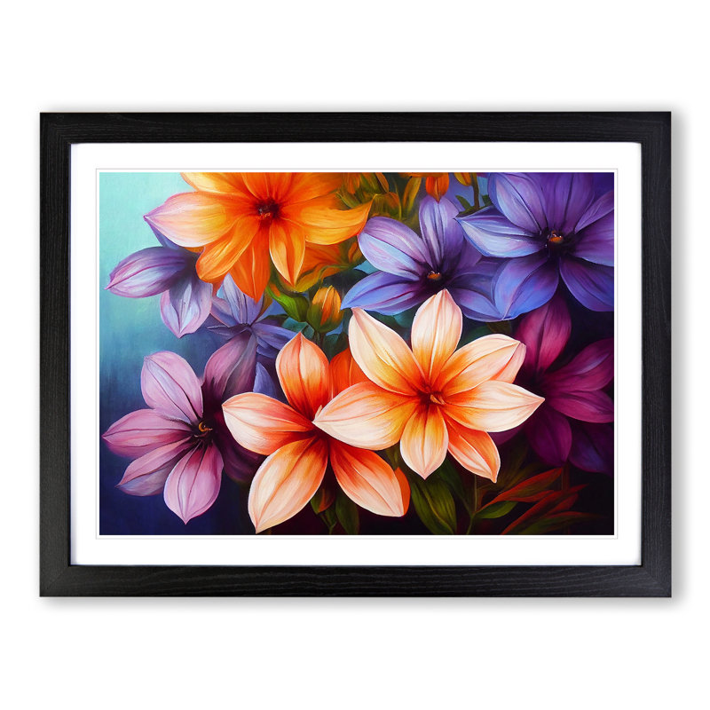 Lovable Flowers - Single Picture Frame Print, 46cm H x 64cm W x 2cm D, Black