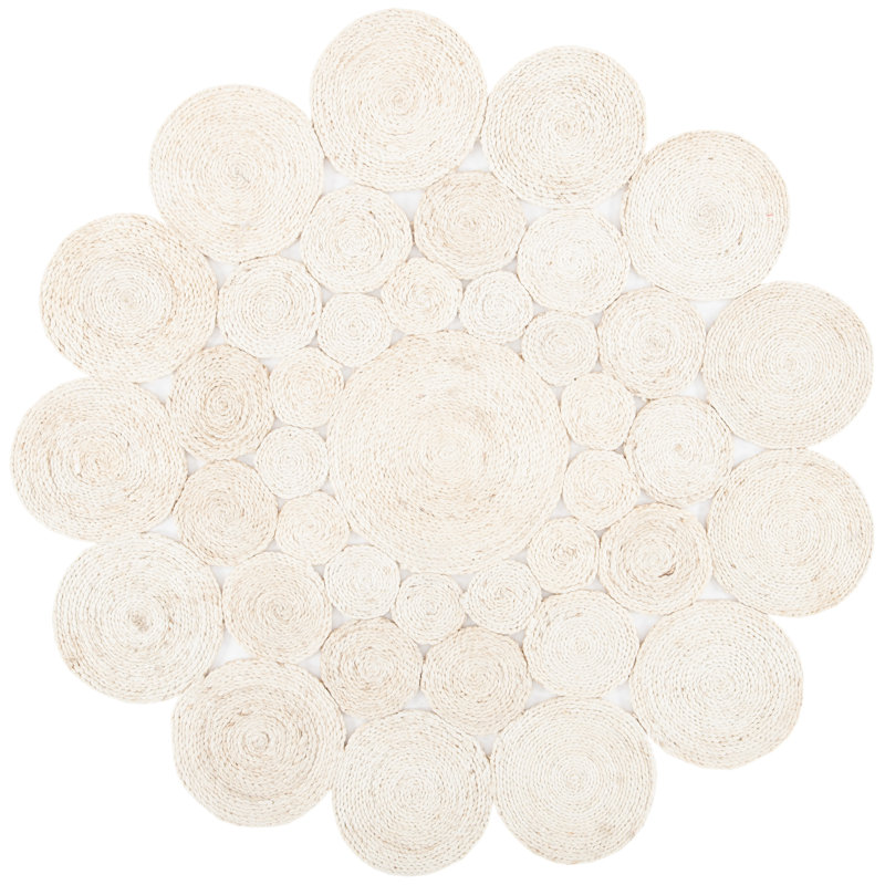 Tapis de couleur unie en jute tissé à la main Easley, Rond 3 pi