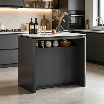 Modern Kitchen Island with Storage, Spacious Countertop and Contemporary Style