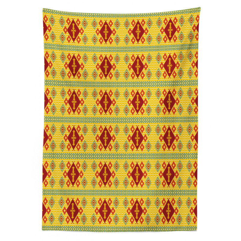 Nappe native ambesonne, bordures en rhombus de motif indigène indigène, housse de table rectangulaire pour décoration de cuisine de salle à manger, 60 po x 84 po, orange jaune et rouge