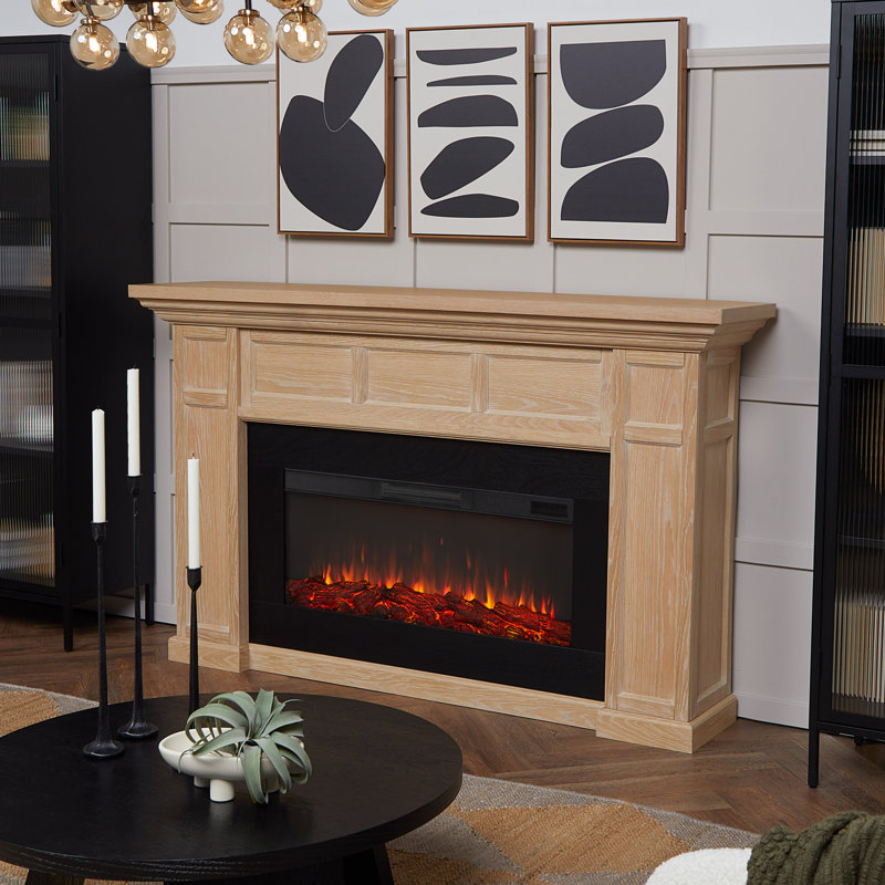 White Oak 75" Electric Fireplace with Mantel