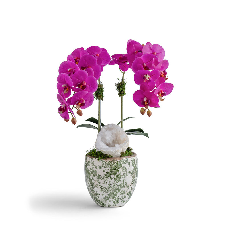 Double Orchid vase, Pink, White and Green