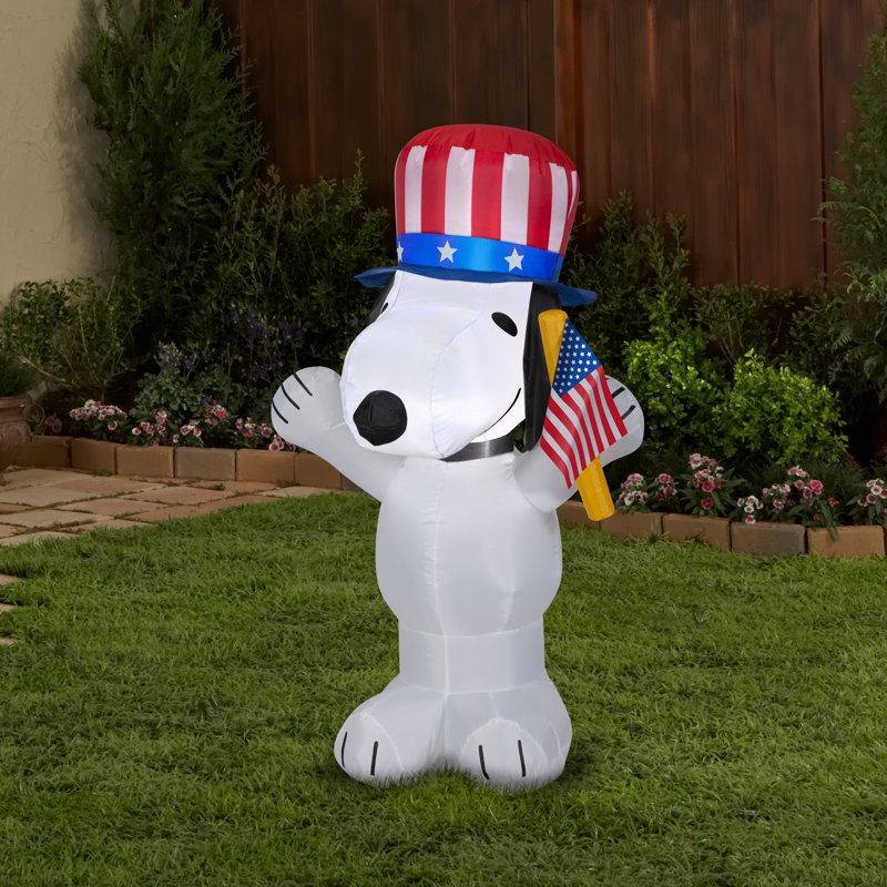 Patriotic Snoopy Inflatable with Flag and Hat, 3.5 ft Tall