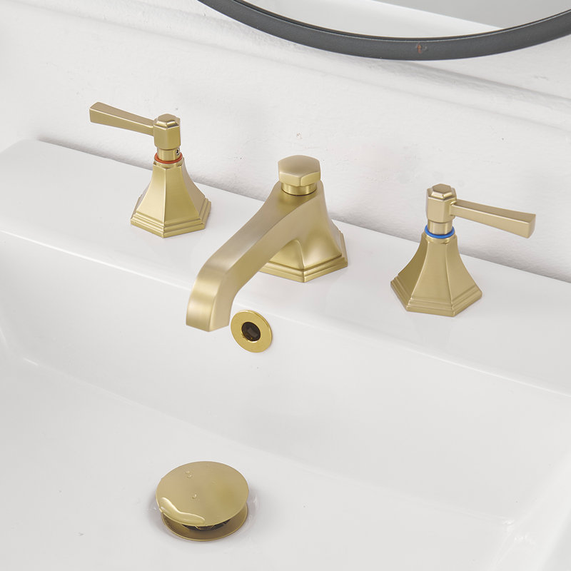 Widespread 2-handle Bathroom Faucet with Drain Assembly, Brushed Gold