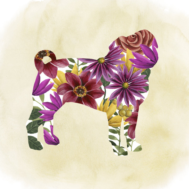 Flower Power Pup III - Wrapped Canvas Print, 51cm H x 51cm W