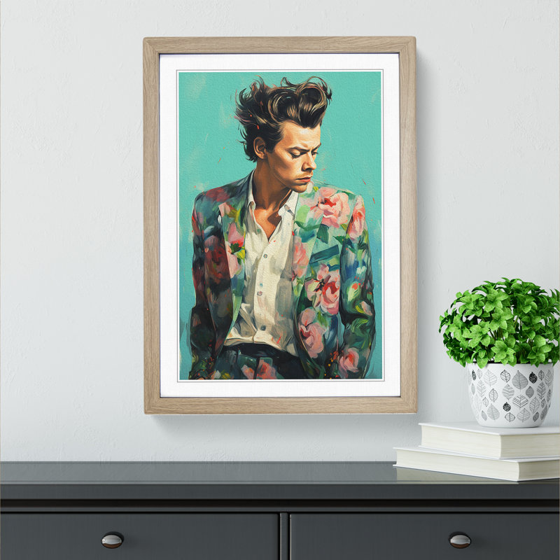 Harry Styles Tachisme - Single Picture Frame Print on Wood, 34cm H x 25cm W x 2cm D, Oak