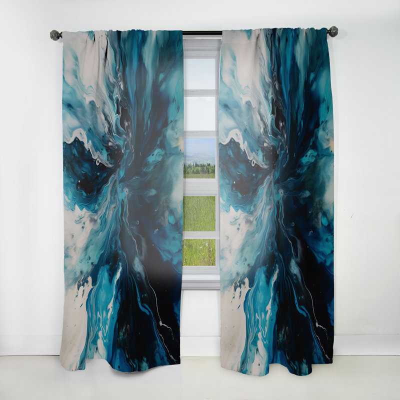 Rideau velours abstrait bleu sarcelle et noir Aims Whimsy II - 1 panneau, L 52 po x L 108 po