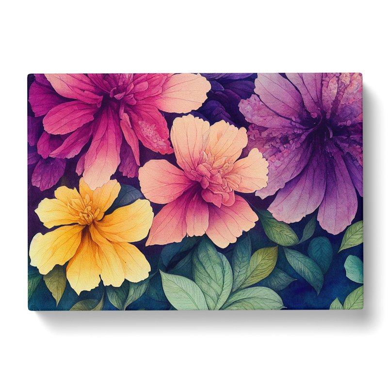 Enchanting Watercolour Flowers - Wrapped Canvas, 40cm H x 60cm W x 3cm D