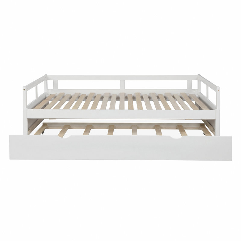 Lit de jour extensible avec couchette, lit de jour en bois avec couchette, Blanc
