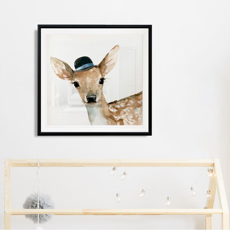 « jolie critter cerf », art sur toile, H 17,5 po x l 17,5 po x P 1,5 po, Cadre plastique noir