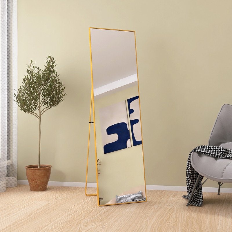 Metal Rectangle Floor Mirror, Gold