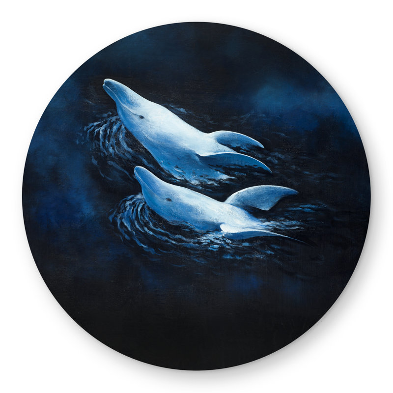 Two Swimming Dolphins Outdoor Round Area Rug | Home Decor