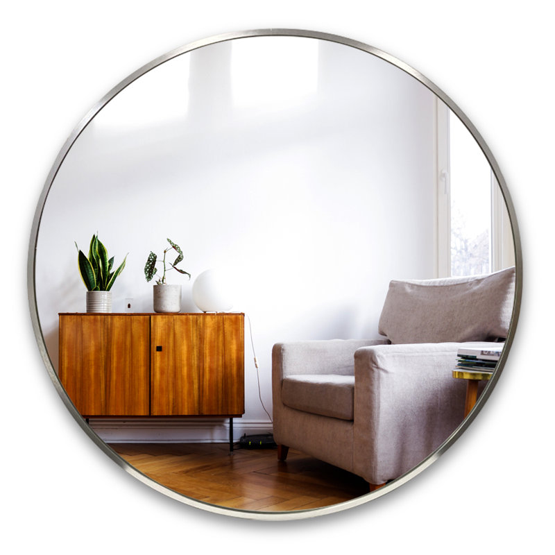 Wall Mounted, Round Mirror with Aluminum Frame for Bathroom, Bedroom, or Entryway, Brushed Nickel