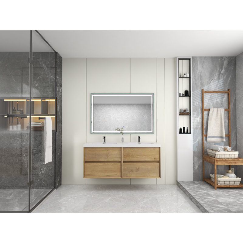 Ensemble de meuble-lavabo double mural 59 po Seavy, Chêne blanc