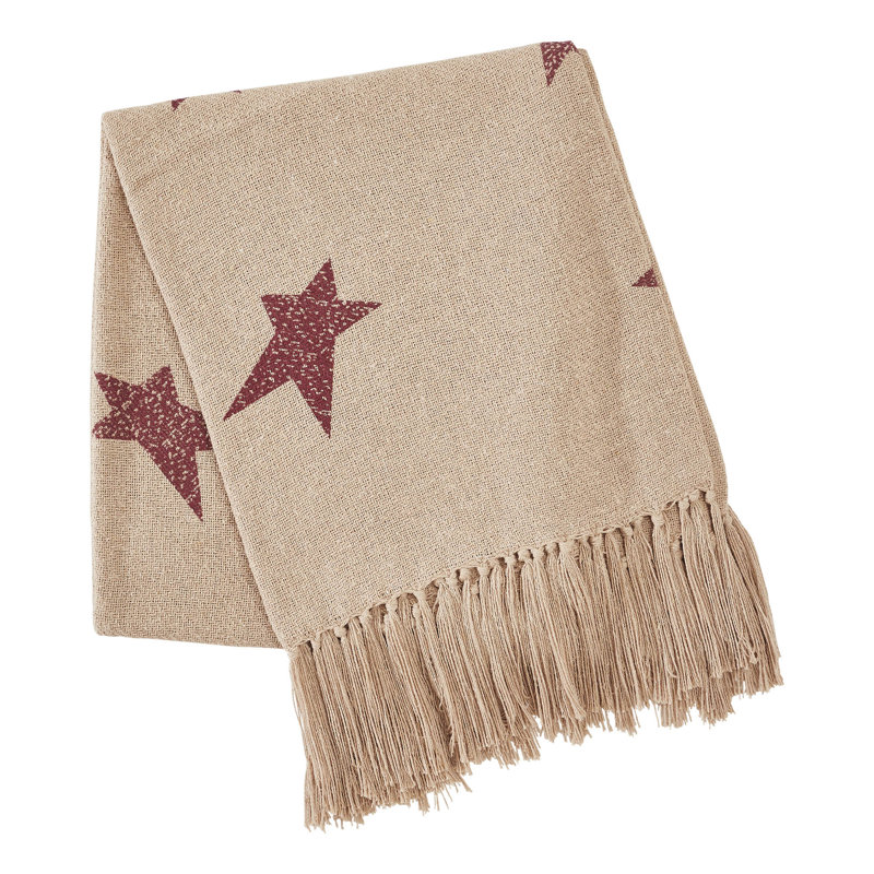 Tan and Burgundy Star Pattern Cotton Throw Blanket