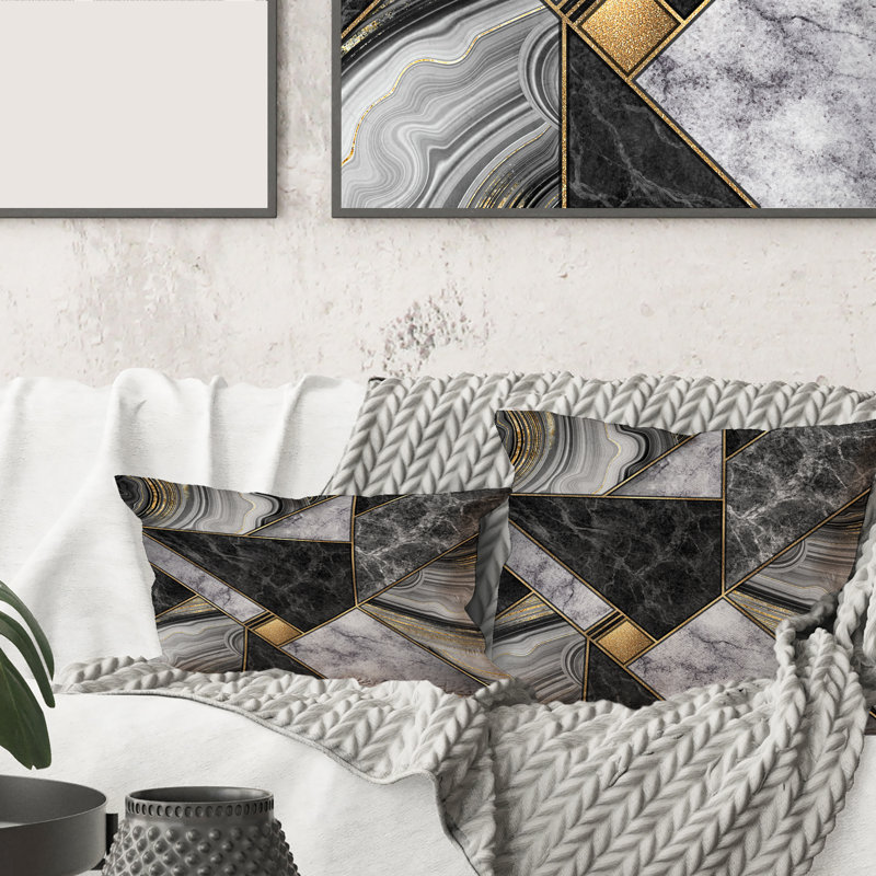 Marble Granite Agate With Touches Of Gold Lumbar Pillow