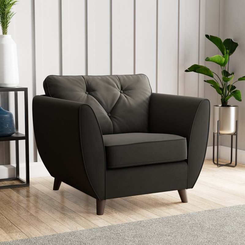 Collazo Upholstered Armchair, Dark Brown Wood, Black